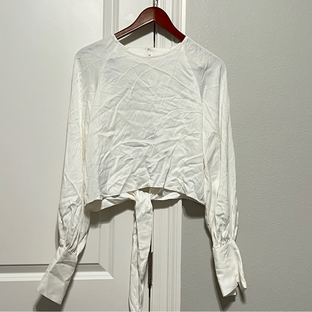 Mango Open Back Tie White Short Crop Top Size 8